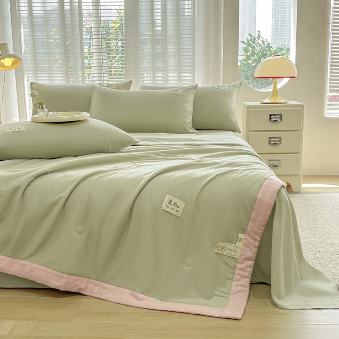 91家纺网 家纺一手货源 找家纺 （总）金艾草2025新款纯色A类纯棉双层纱夏被四件套