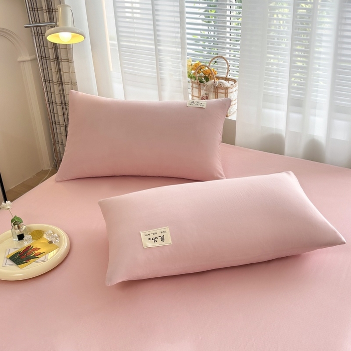 91家纺网 家纺一手货源 找家纺 金艾草2025新款纯色A类纯棉双层纱夏被四件套 粉色（手包边款）