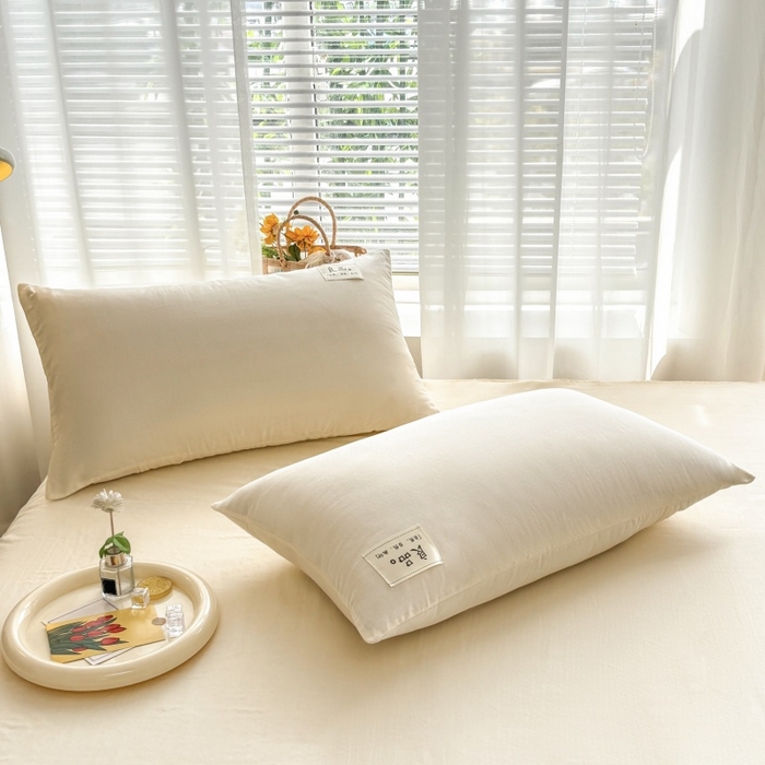 91家纺网 家纺一手货源 找家纺 金艾草2025新款纯色A类纯棉双层纱夏被四件套 奶油黄（手包边）