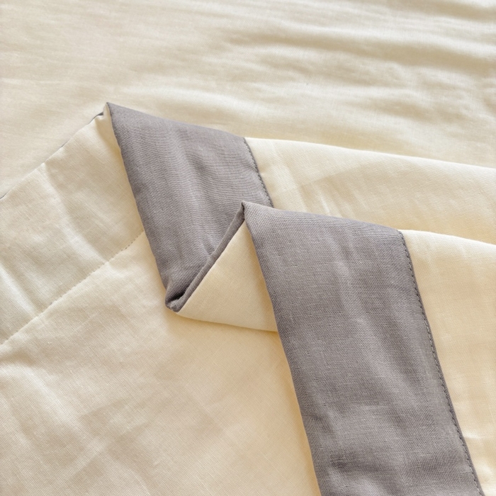 91家纺网 家纺一手货源 找家纺 金艾草2025新款纯色A类纯棉双层纱夏被四件套 奶油黄（手包边）