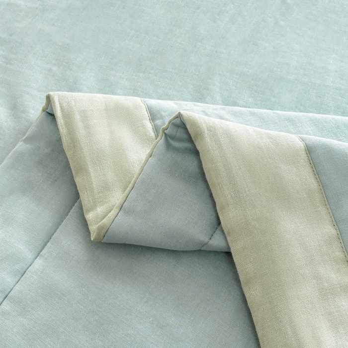91家纺网 家纺一手货源 找家纺 金艾草2025新款纯色A类纯棉双层纱夏被四件套 蔚蓝（手包边）