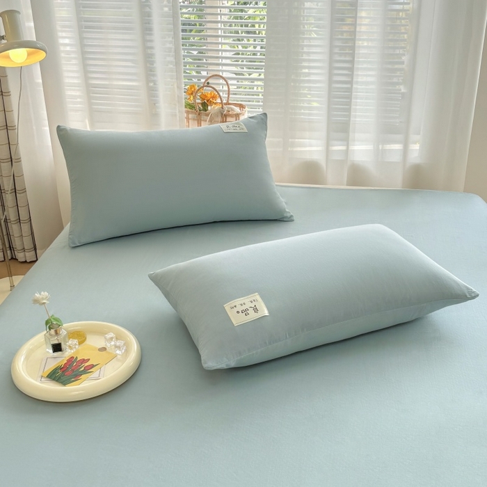 91家纺网 家纺一手货源 找家纺 金艾草2025新款纯色A类纯棉双层纱夏被四件套 蔚蓝（手包边）