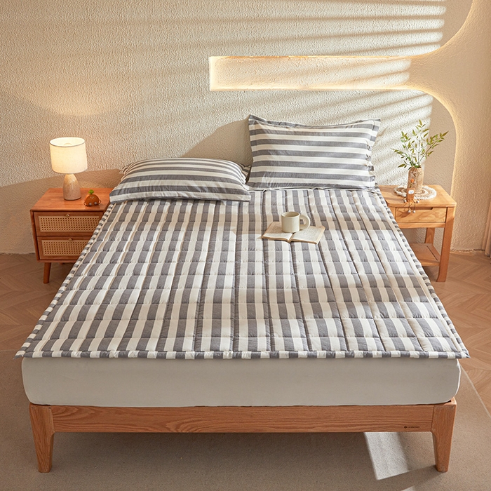 丽诺床垫 2025新款亲肤舒适全棉纯棉色织棉花床褥床垫 灰色-宽条