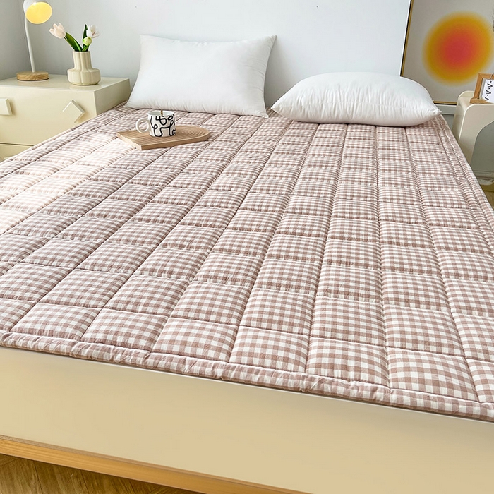 91家纺网 家纺一手货源 找家纺 丽诺床垫 2025新款亲肤舒适全棉纯棉色织棉花床褥床垫 咖小格