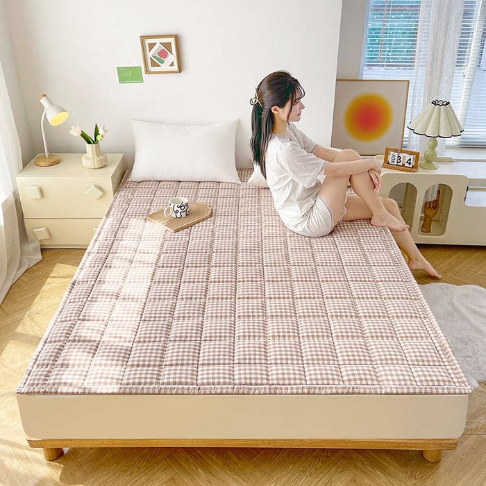 91家纺网 家纺一手货源 找家纺 丽诺床垫 2025新款亲肤舒适全棉纯棉色织棉花床褥床垫 咖小格