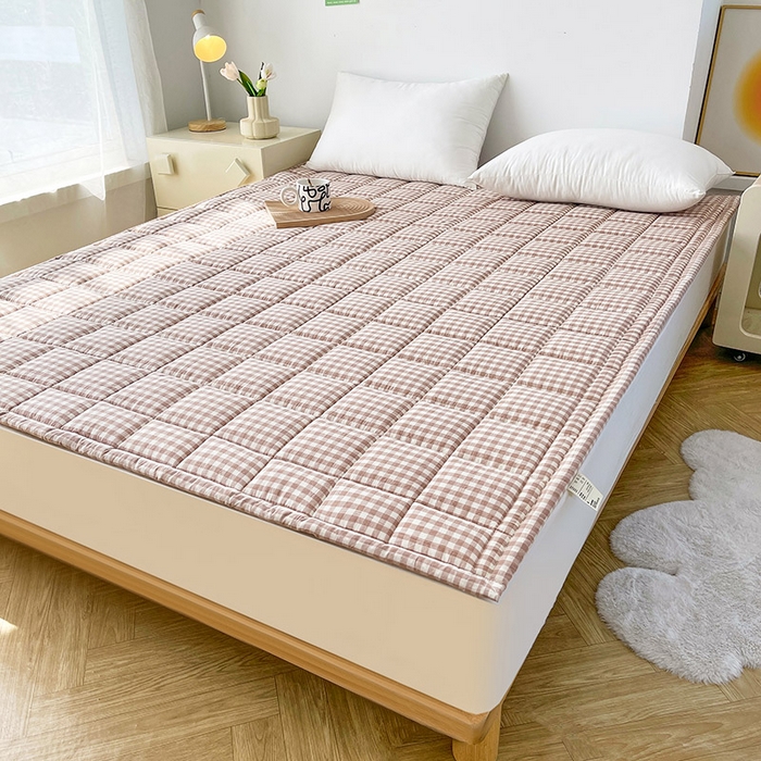 91家纺网 家纺一手货源 找家纺 丽诺床垫 2025新款亲肤舒适全棉纯棉色织棉花床褥床垫 咖小格