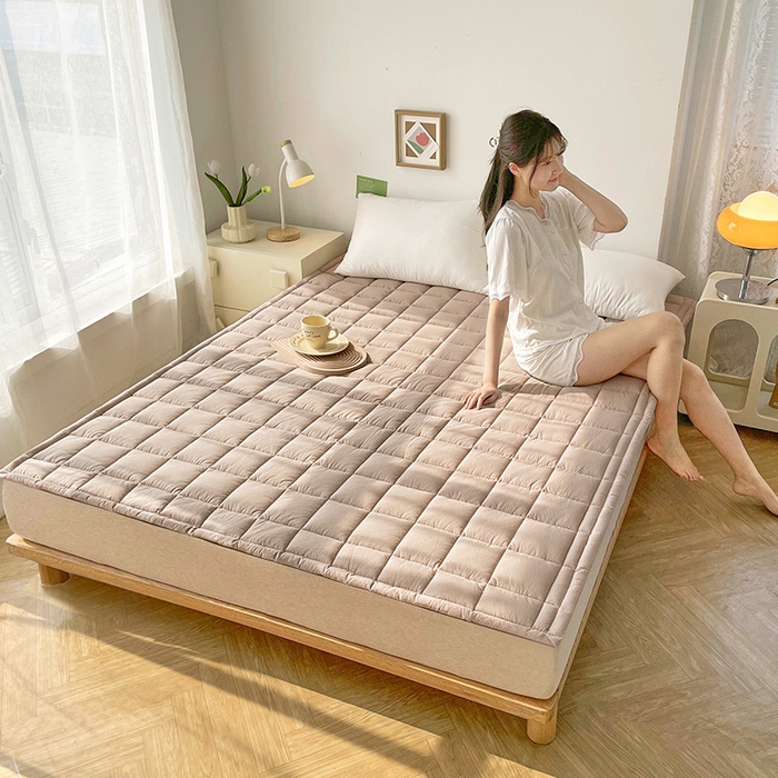 91家纺网 家纺一手货源 找家纺 丽诺床垫 2025新款亲肤舒适全棉纯棉色织棉花床褥床垫 卡其色