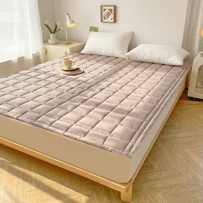 91家纺网 家纺一手货源 找家纺 丽诺床垫 2025新款亲肤舒适全棉纯棉色织棉花床褥床垫 卡其色