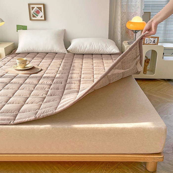 91家纺网 家纺一手货源 找家纺 丽诺床垫 2025新款亲肤舒适全棉纯棉色织棉花床褥床垫 卡其色