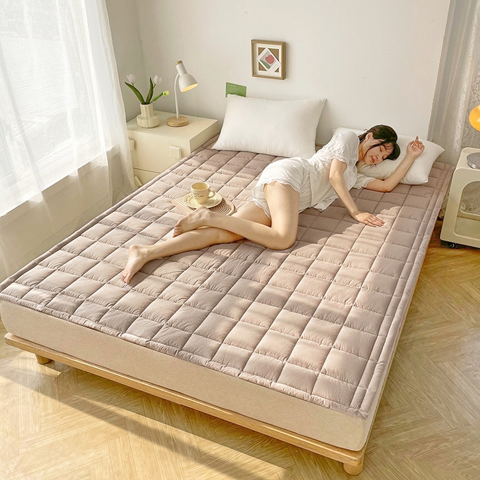 91家纺网 家纺一手货源 找家纺 丽诺床垫 2025新款亲肤舒适全棉纯棉色织棉花床褥床垫 卡其色