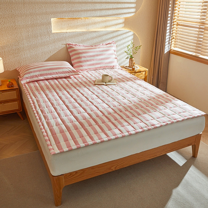 91家纺网 家纺一手货源 找家纺 （总）丽诺床垫 2025新款亲肤舒适全棉纯棉色织棉花床褥床垫-少女粉