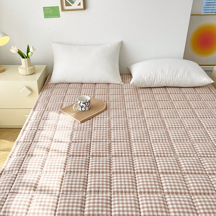 91家纺网 家纺一手货源 找家纺 丽诺床垫 2025新款亲肤舒适全棉纯棉色织棉花床褥床垫-少女粉 咖小格