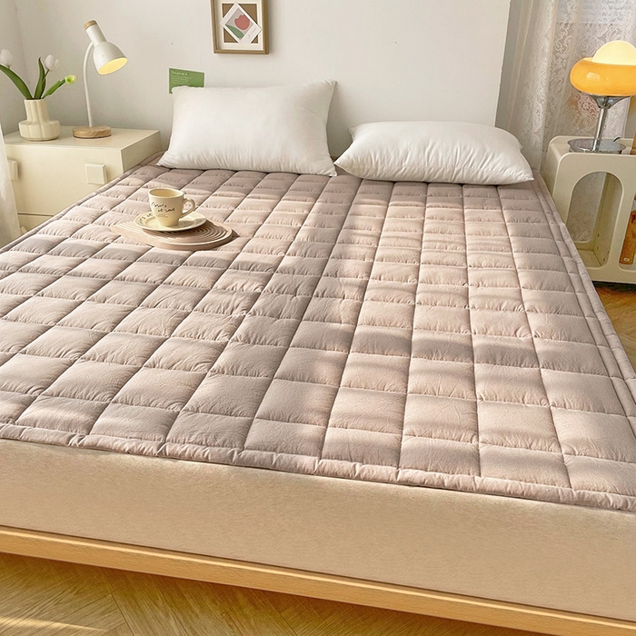 91家纺网 家纺一手货源 找家纺 丽诺床垫 2025新款亲肤舒适全棉纯棉色织棉花床褥床垫-少女粉 卡其色