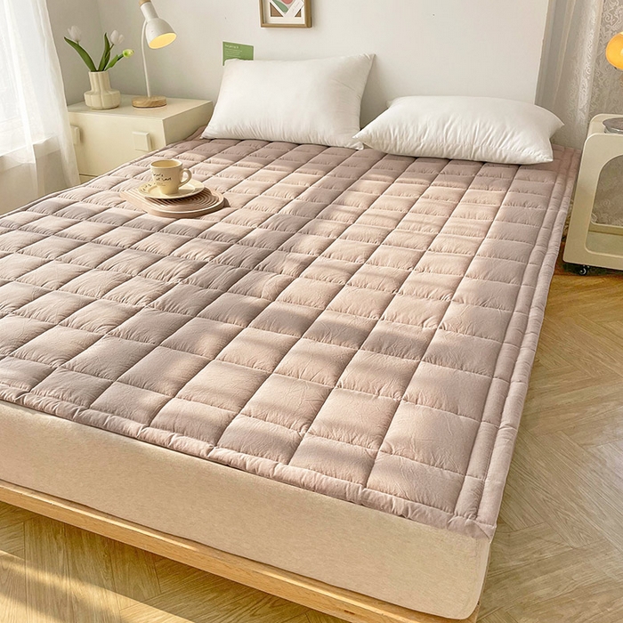 91家纺网 家纺一手货源 找家纺 丽诺床垫 2025新款亲肤舒适全棉纯棉色织棉花床褥床垫-少女粉 卡其色