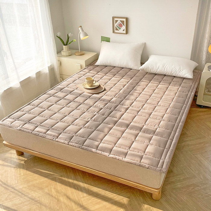 91家纺网 家纺一手货源 找家纺 丽诺床垫 2025新款亲肤舒适全棉纯棉色织棉花床褥床垫-少女粉 卡其色