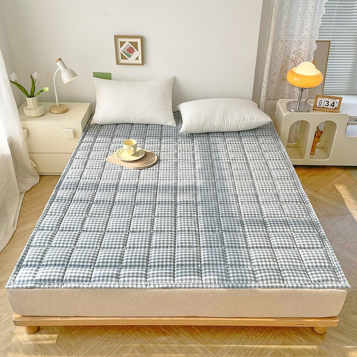 91家纺网 家纺一手货源 找家纺 丽诺床垫 2025新款亲肤舒适全棉纯棉色织棉花床褥床垫-少女粉 蓝小格
