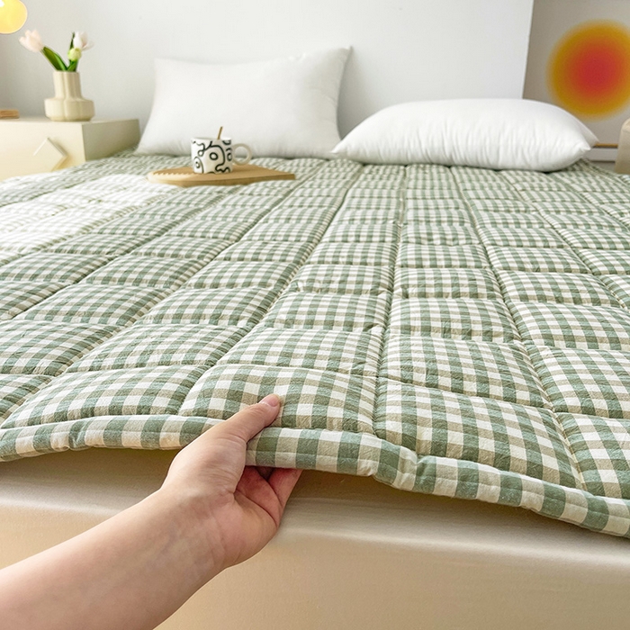 91家纺网 家纺一手货源 找家纺 丽诺床垫 2025新款亲肤舒适全棉纯棉色织棉花床褥床垫-少女粉 绿小格