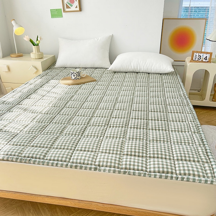 91家纺网 家纺一手货源 找家纺 丽诺床垫 2025新款亲肤舒适全棉纯棉色织棉花床褥床垫-少女粉 绿小格