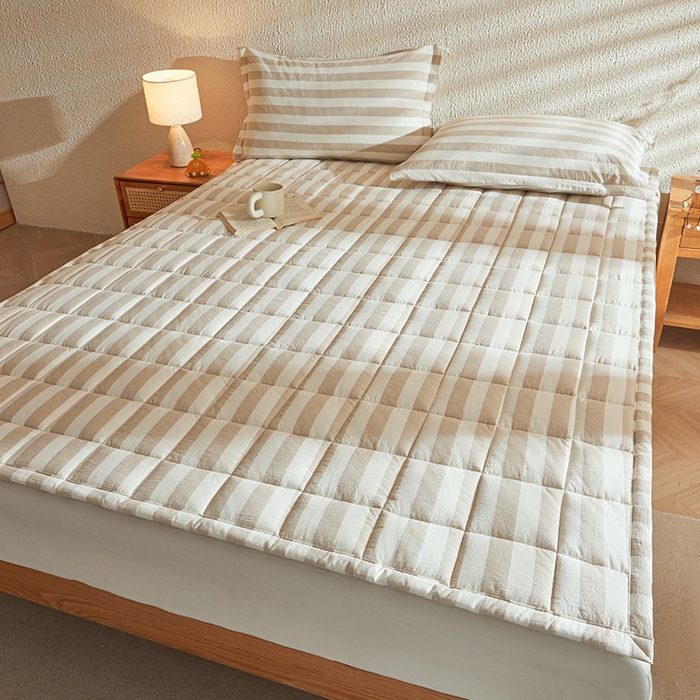 91家纺网 家纺一手货源 找家纺 丽诺床垫 2025新款亲肤舒适全棉纯棉色织棉花床褥床垫-少女粉 米色-宽条