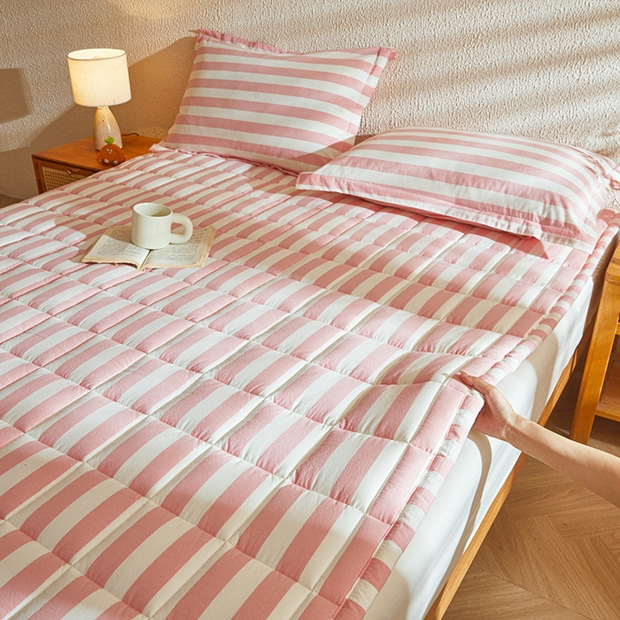 91家纺网 家纺一手货源 找家纺 丽诺床垫 2025新款亲肤舒适全棉纯棉色织棉花床褥床垫-少女粉 少女粉-宽条