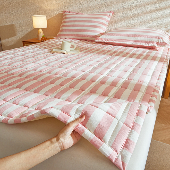 91家纺网 家纺一手货源 找家纺 丽诺床垫 2025新款亲肤舒适全棉纯棉色织棉花床褥床垫-少女粉 少女粉-宽条