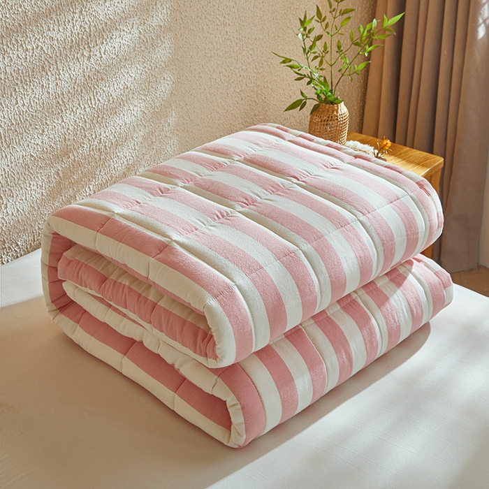 91家纺网 家纺一手货源 找家纺 丽诺床垫 2025新款亲肤舒适全棉纯棉色织棉花床褥床垫-少女粉 少女粉-宽条