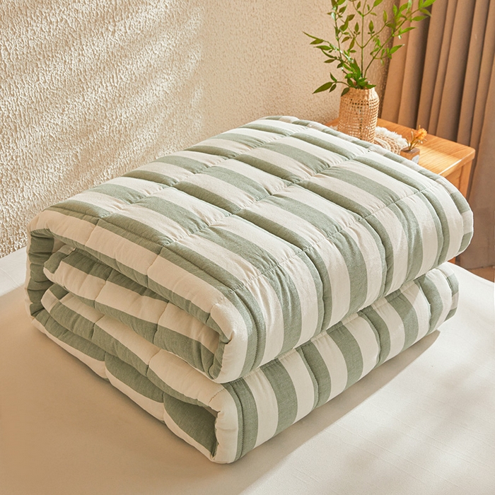 91家纺网 家纺一手货源 找家纺 丽诺床垫 2025新款亲肤舒适全棉纯棉色织棉花床褥床垫-少女粉 水绿色-宽条