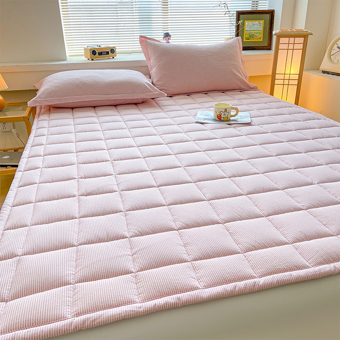 91家纺网 家纺一手货源 找家纺 丽诺床垫 2025新款亲肤舒适全棉纯棉色织棉花床褥床垫-少女粉 细条粉
