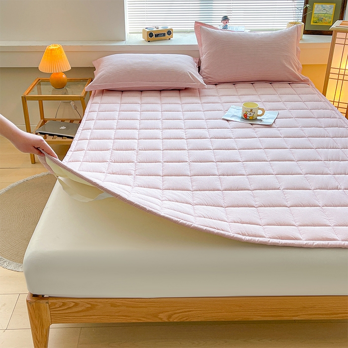 91家纺网 家纺一手货源 找家纺 丽诺床垫 2025新款亲肤舒适全棉纯棉色织棉花床褥床垫-少女粉 细条粉