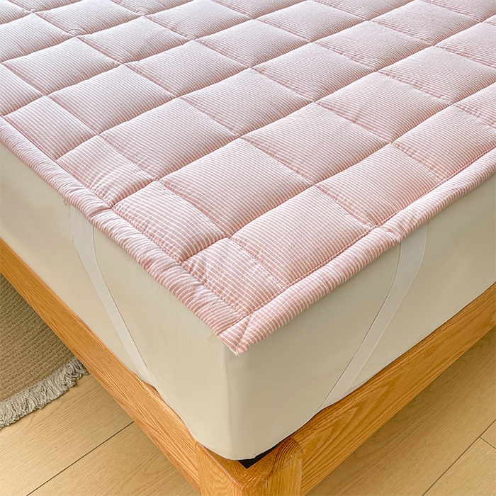 91家纺网 家纺一手货源 找家纺 丽诺床垫 2025新款亲肤舒适全棉纯棉色织棉花床褥床垫-少女粉 细条粉