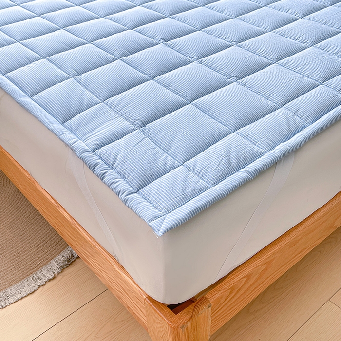 91家纺网 家纺一手货源 找家纺 丽诺床垫 2025新款亲肤舒适全棉纯棉色织棉花床褥床垫-少女粉 细条蓝