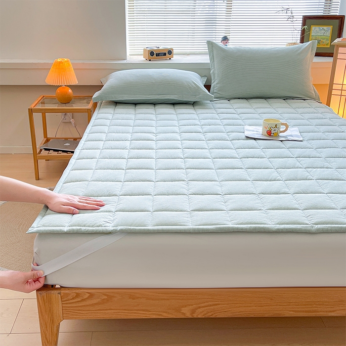 91家纺网 家纺一手货源 找家纺 丽诺床垫 2025新款亲肤舒适全棉纯棉色织棉花床褥床垫-少女粉 细条绿