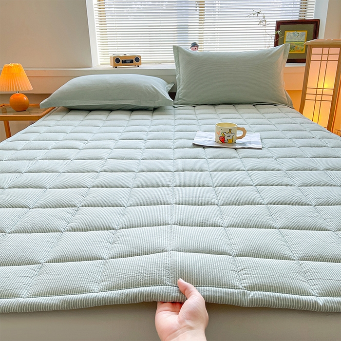 91家纺网 家纺一手货源 找家纺 丽诺床垫 2025新款亲肤舒适全棉纯棉色织棉花床褥床垫-少女粉 细条绿