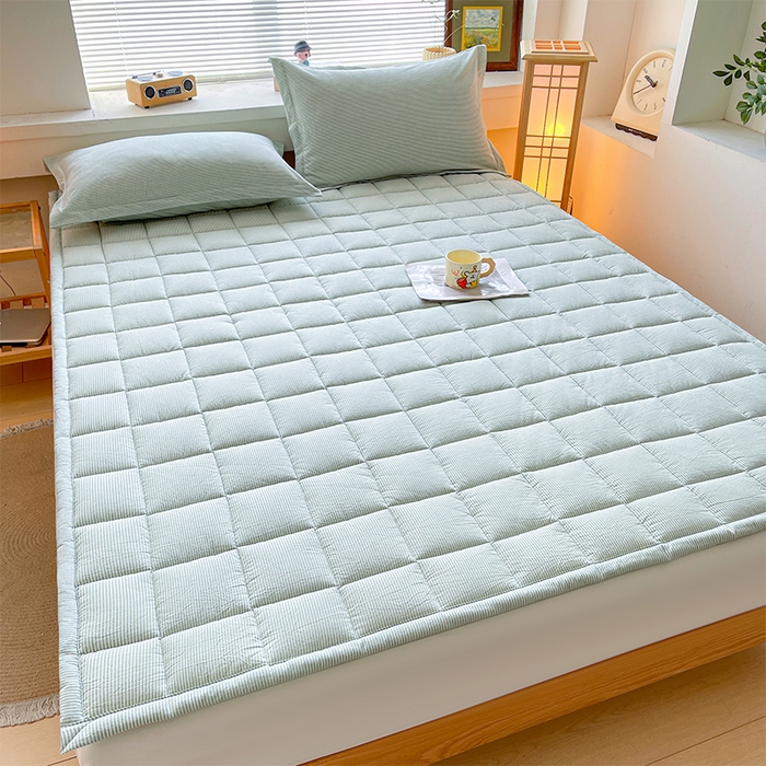 91家纺网 家纺一手货源 找家纺 丽诺床垫 2025新款亲肤舒适全棉纯棉色织棉花床褥床垫-少女粉 细条绿