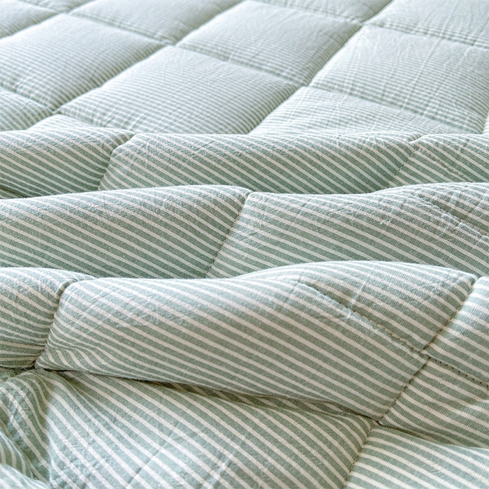 91家纺网 家纺一手货源 找家纺 丽诺床垫 2025新款亲肤舒适全棉纯棉色织棉花床褥床垫-少女粉 细条绿