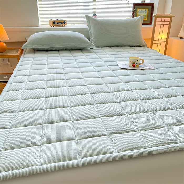 91家纺网 家纺一手货源 找家纺 丽诺床垫 2025新款亲肤舒适全棉纯棉色织棉花床褥床垫-少女粉 细条绿