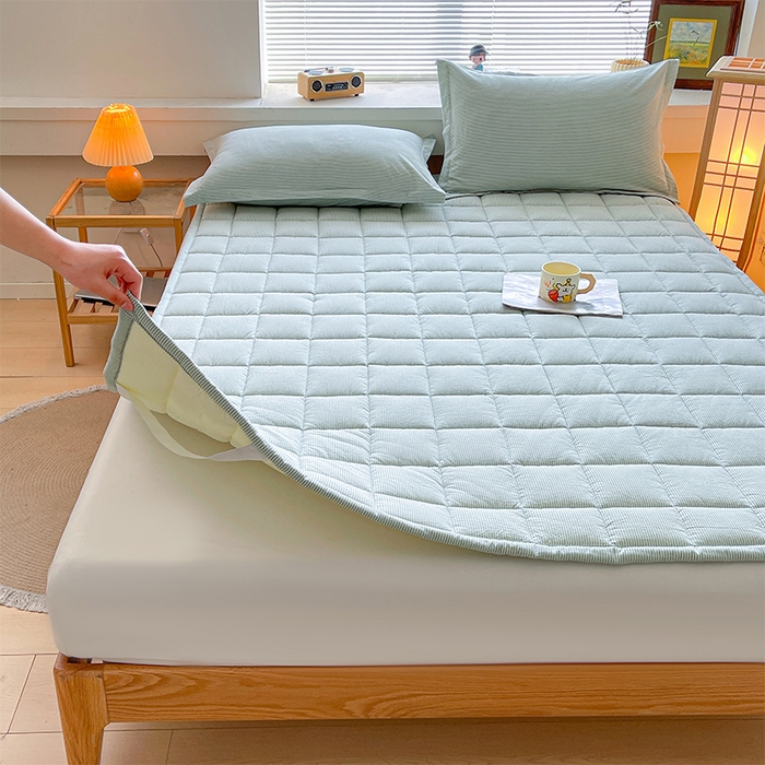 91家纺网 家纺一手货源 找家纺 丽诺床垫 2025新款亲肤舒适全棉纯棉色织棉花床褥床垫-少女粉 细条绿