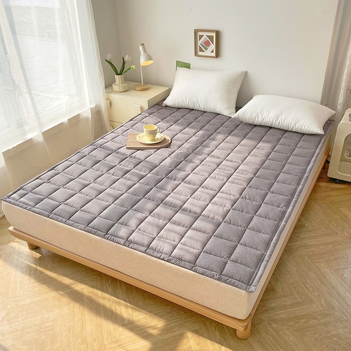 91家纺网 家纺一手货源 找家纺 丽诺床垫 2025新款亲肤舒适全棉纯棉色织棉花床褥床垫-少女粉 优雅灰