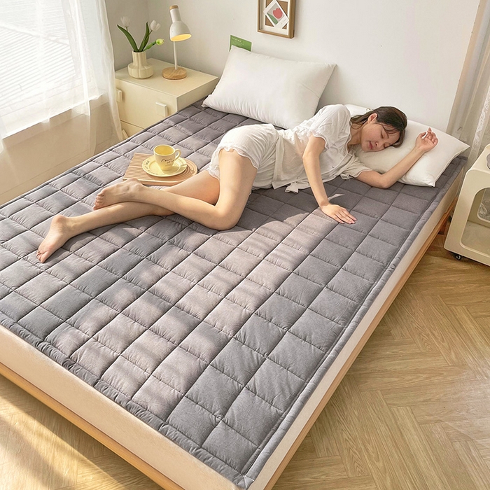 91家纺网 家纺一手货源 找家纺 丽诺床垫 2025新款亲肤舒适全棉纯棉色织棉花床褥床垫-少女粉 优雅灰