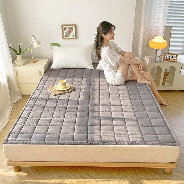 91家纺网 家纺一手货源 找家纺 丽诺床垫 2025新款亲肤舒适全棉纯棉色织棉花床褥床垫-少女粉 优雅灰