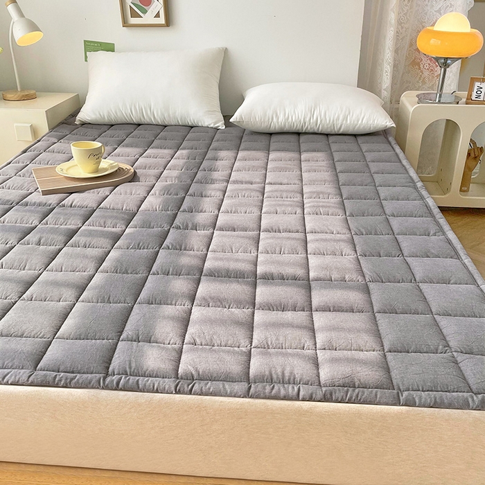 91家纺网 家纺一手货源 找家纺 丽诺床垫 2025新款亲肤舒适全棉纯棉色织棉花床褥床垫-少女粉 优雅灰