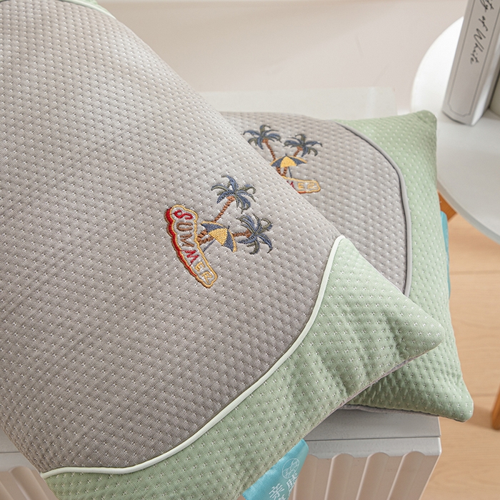 91家纺网 家纺一手货源 找家纺 织布人2025新款荞麦枕夏季凉感豆豆荞麦枕茶香枕颈椎枕透气午睡枕头枕芯 满天星凉感椰树-灰色35*55cm（茶香枕)