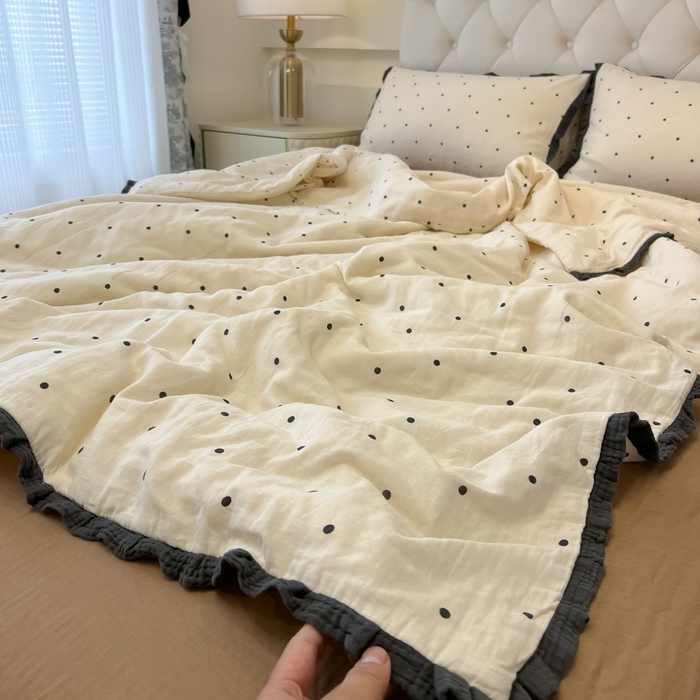 91家纺网 家纺一手货源 找家纺 （总）盼季家纺 2025新款水洗棉大豆花边夏被四件套