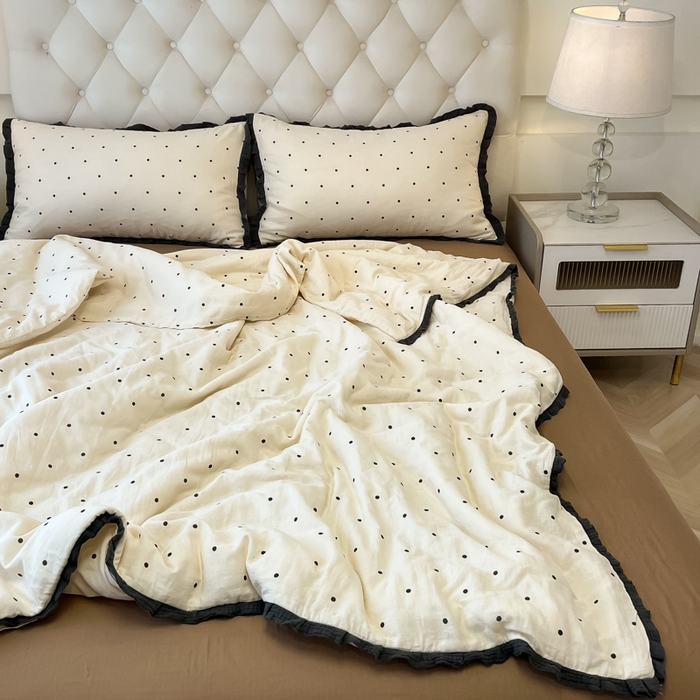 91家纺网 家纺一手货源 找家纺 （总）盼季家纺 2025新款水洗棉大豆花边夏被四件套