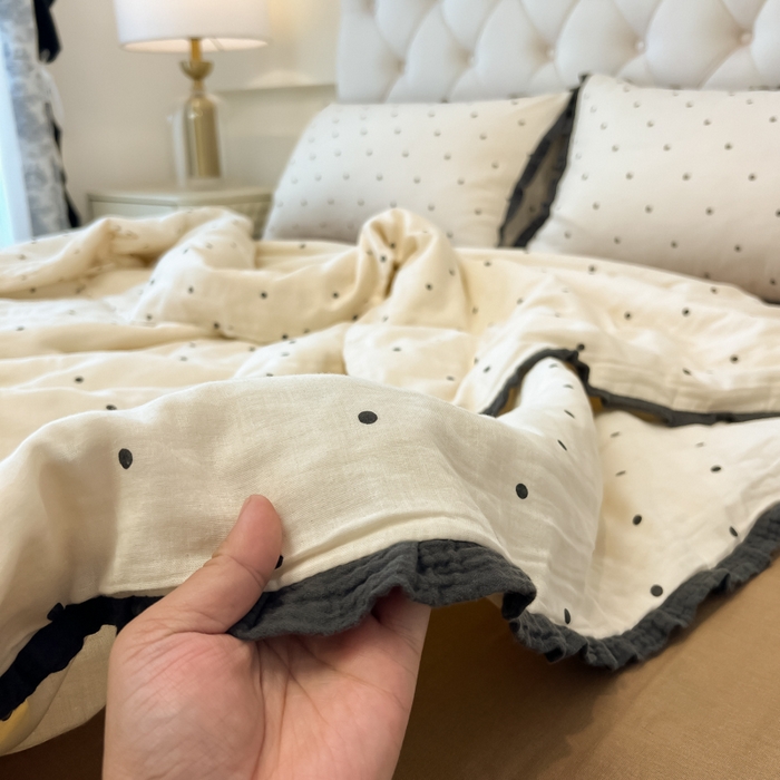 91家纺网 家纺一手货源 找家纺 （总）盼季家纺 2025新款水洗棉大豆花边夏被四件套