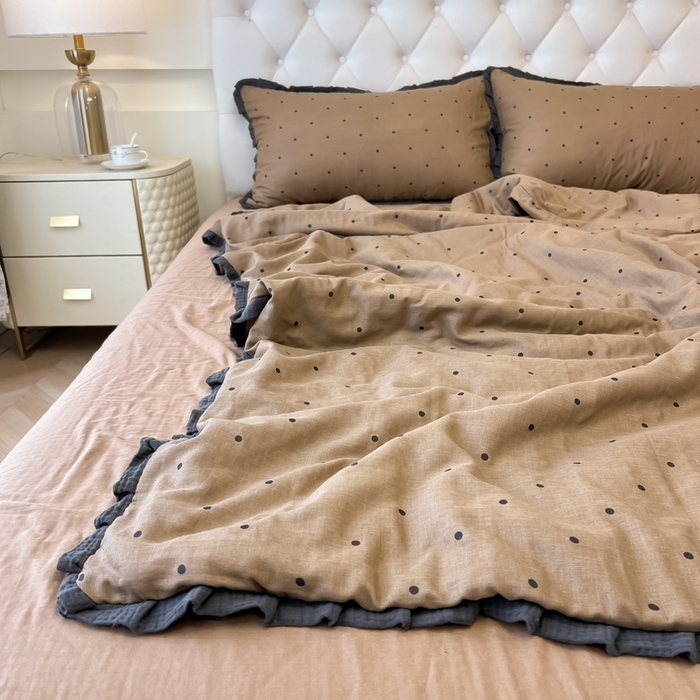 91家纺网 家纺一手货源 找家纺 （总）盼季家纺 2025新款水洗棉大豆花边夏被四件套