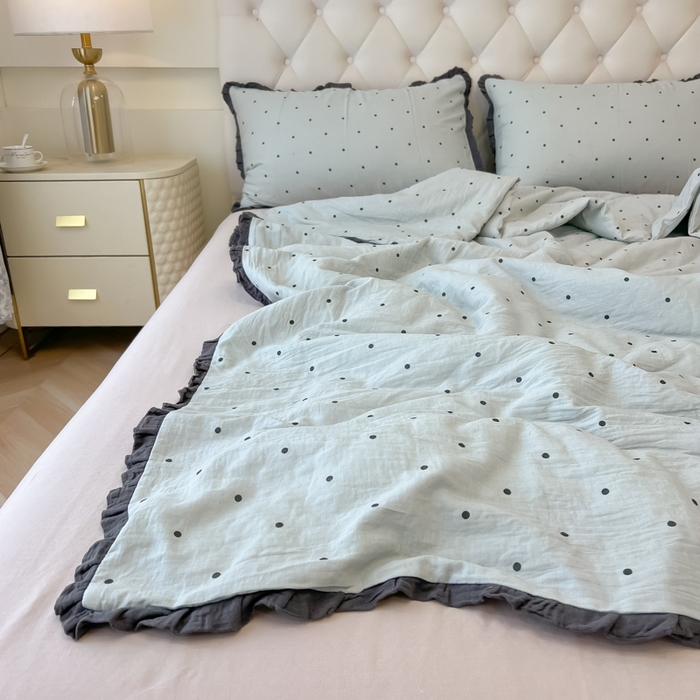 91家纺网 家纺一手货源 找家纺 （总）盼季家纺 2025新款水洗棉大豆花边夏被四件套