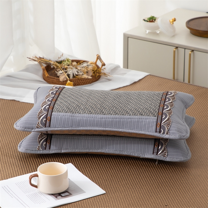 91家纺网 家纺一手货源 找家纺 织布人 2025新款荞麦枕夏凉感PE藤茶香枕全荞麦壳枕头午睡枕颈椎枕芯 PE藤圆角花边-银灰 40x60cm /只 茶香枕