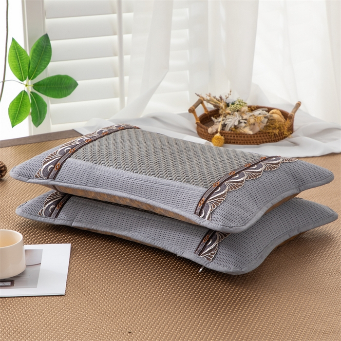 91家纺网 家纺一手货源 找家纺 织布人 2025新款荞麦枕夏凉感PE藤茶香枕全荞麦壳枕头午睡枕颈椎枕芯 PE藤圆角花边-银灰 40x60cm /只 茶香枕