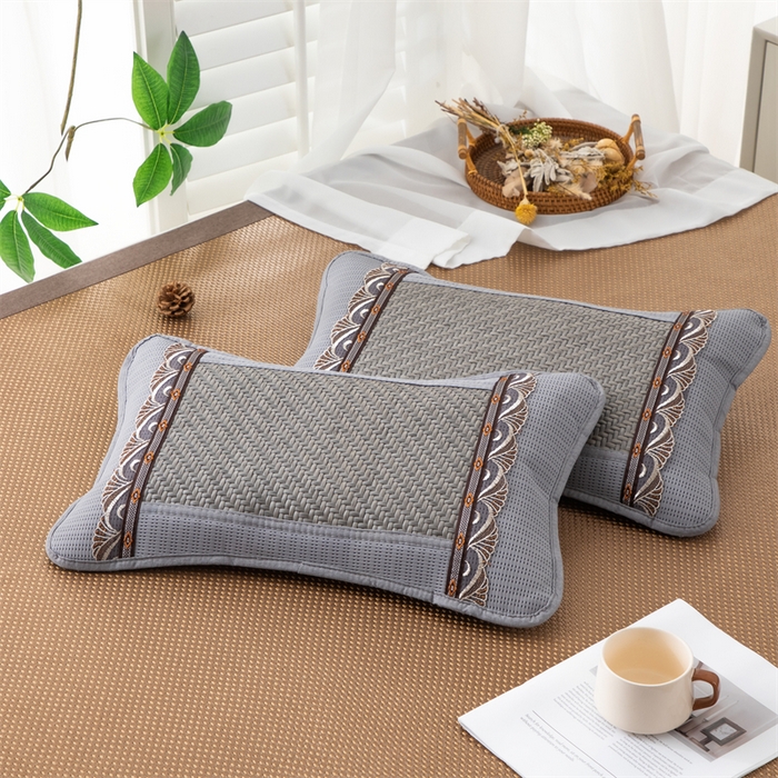 91家纺网 家纺一手货源 找家纺 织布人 2025新款荞麦枕夏凉感PE藤茶香枕全荞麦壳枕头午睡枕颈椎枕芯 PE藤圆角花边-银灰 40x60cm /只 茶香枕